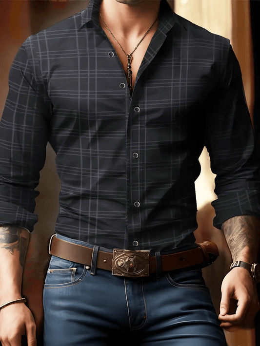 Men's Plaid Business Long Sleeve Shirt