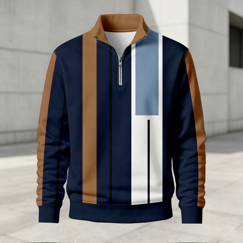 Men's Printed Stand-Up Collar Zip-Up Hoodie