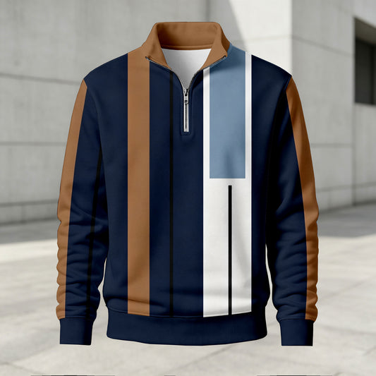 Men's Printed Stand-Up Collar Zip-Up Hoodie