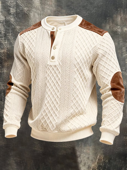 Men's Vintage-Style Color-Block Comfortable Henley Sweatshirt