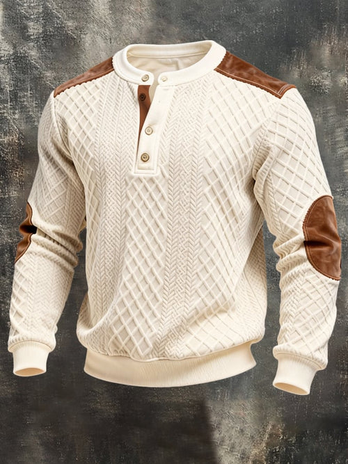 Men's Vintage-Style Color-Block Comfortable Henley Sweatshirt