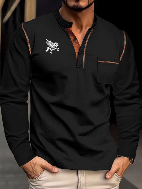 Men's Business Stripe Logo Button-Down Short Sleeve Polo Shirt