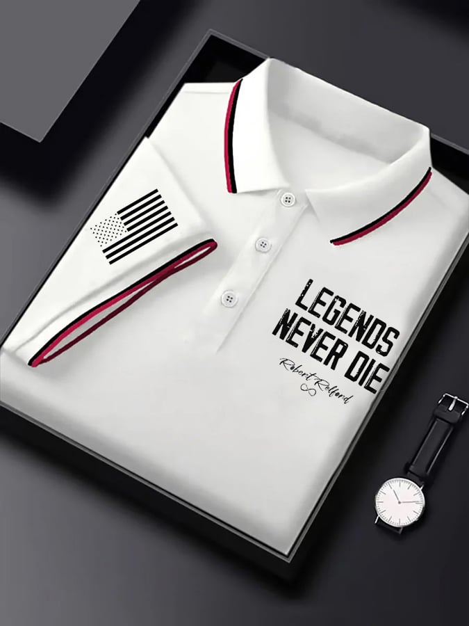 Men's Classic Business Logo Button Short Sleeve Polo Shirt