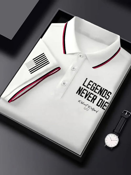 Men's Classic Business Logo Button Short Sleeve Polo Shirt