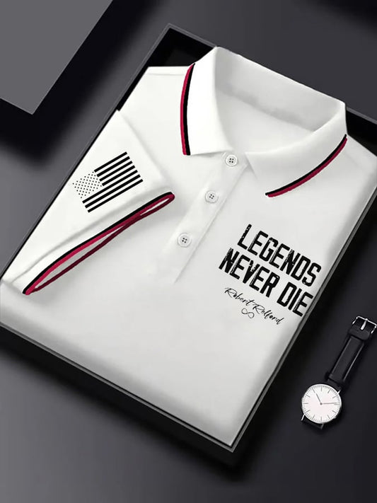 Men's Classic Business Logo Button Short Sleeve Polo Shirt