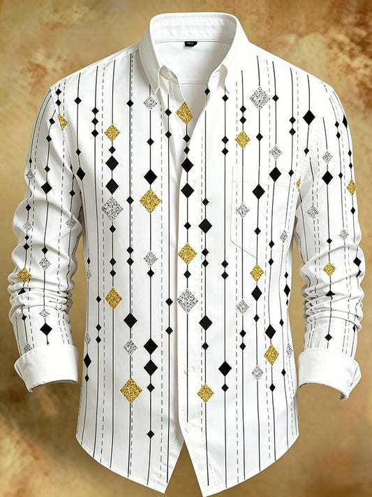 Men's Retro Abstract Art Print Comfortable Business Style Shirt