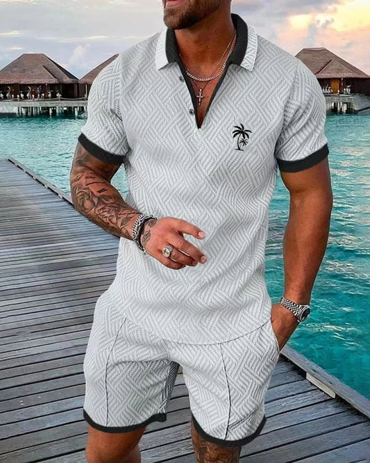 Suitmens Men's Daily Casual Collar Zipper Polo Shirt Set 213