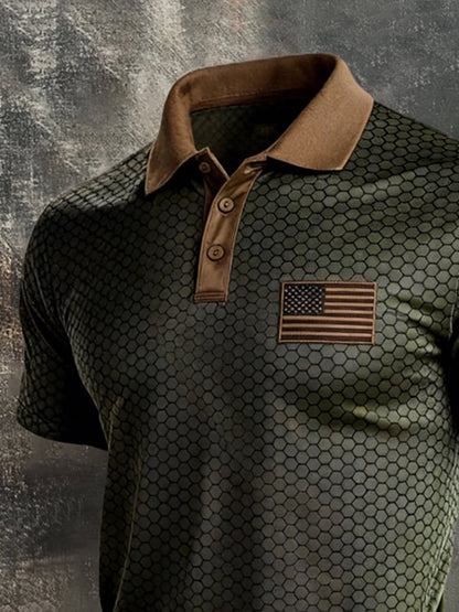 Men's Retro Patriot Color Block Polo Collar Short Sleeve