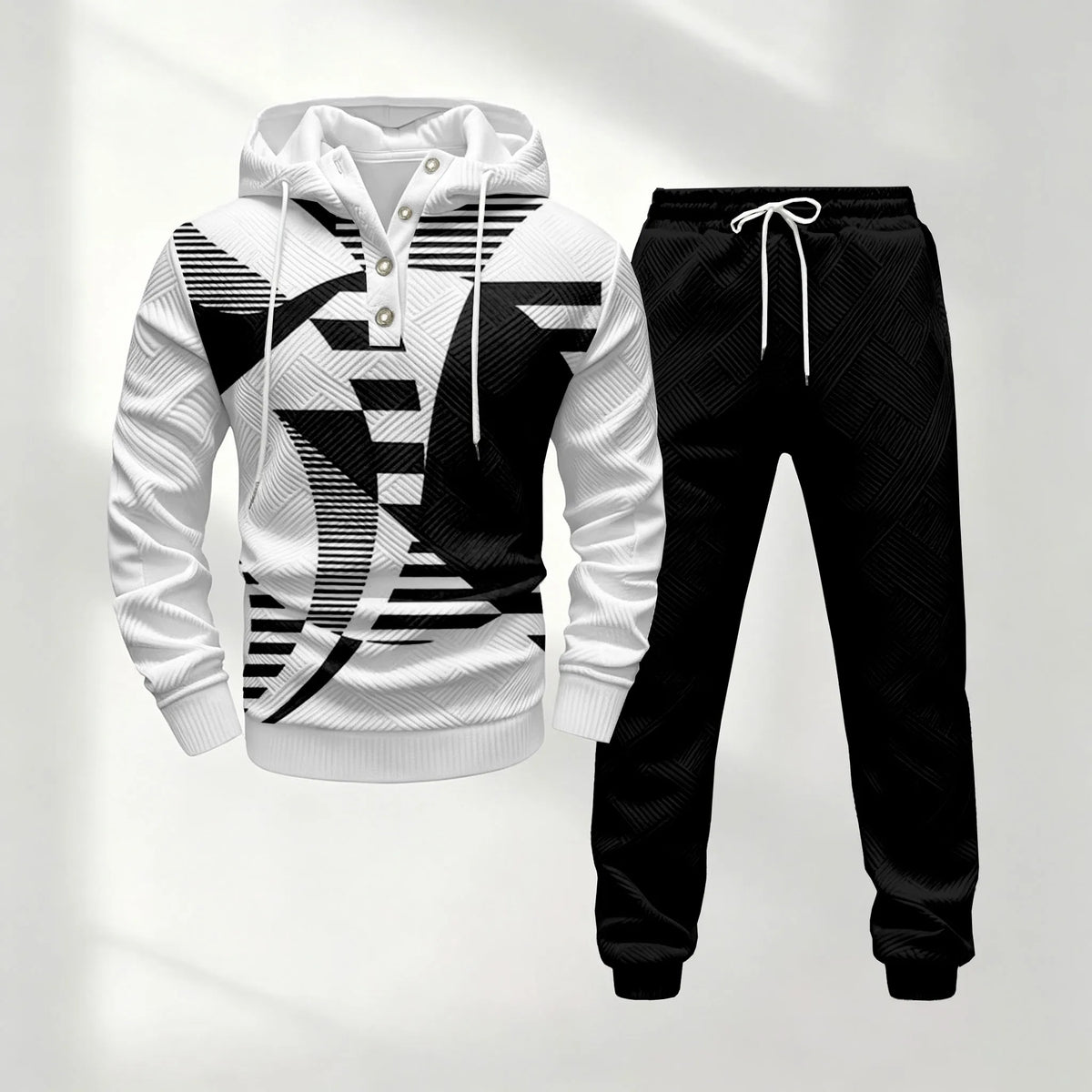 Men's Half-Button-Down Hooded Long-Sleeve Top and Pants Set