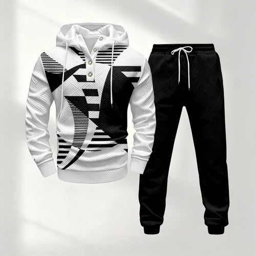 Men's Half-Button-Down Hooded Long-Sleeve Top and Pants Set