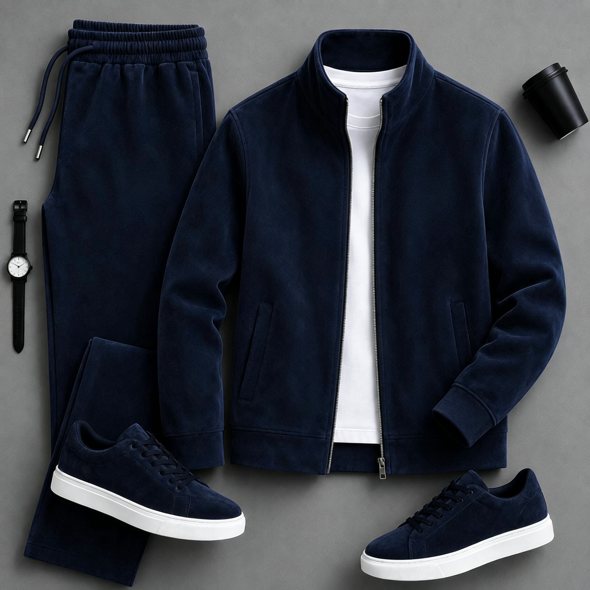Men's Solid-Color Zipper Hoodie and Pants Set