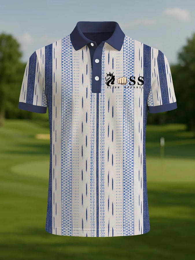 Men's Retro Letter Design Printed Casual Polo Shirt
