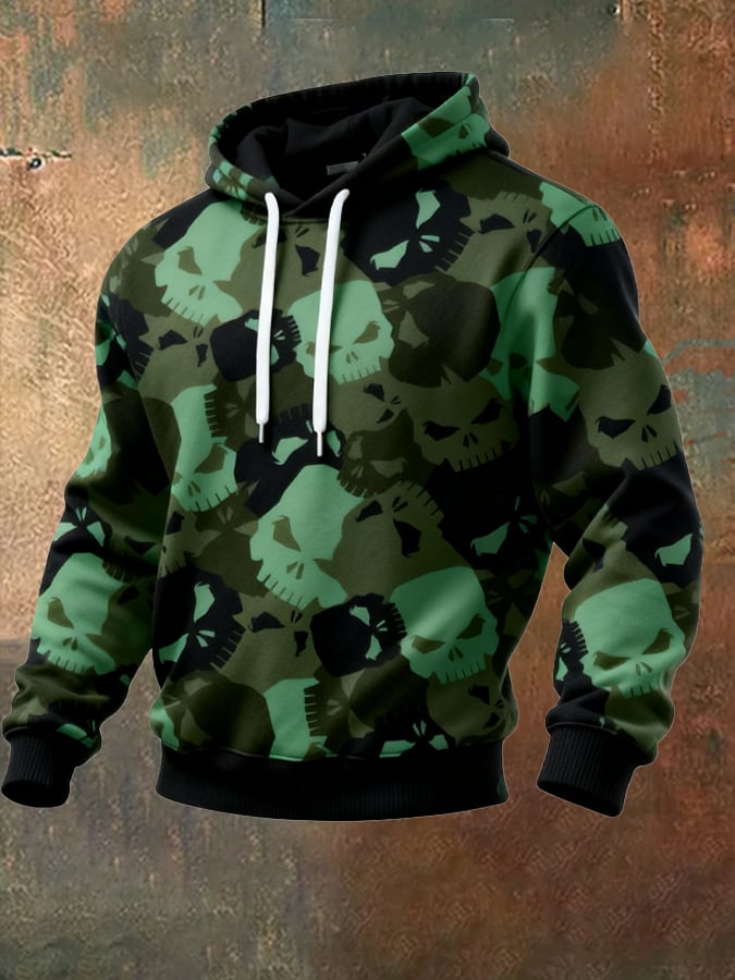 Men's Retro Distressed Color Block Camouflage Print Casual Long Sleeve Sweatshirt