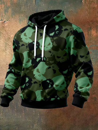Men's Retro Distressed Color Block Camouflage Print Casual Long Sleeve Sweatshirt