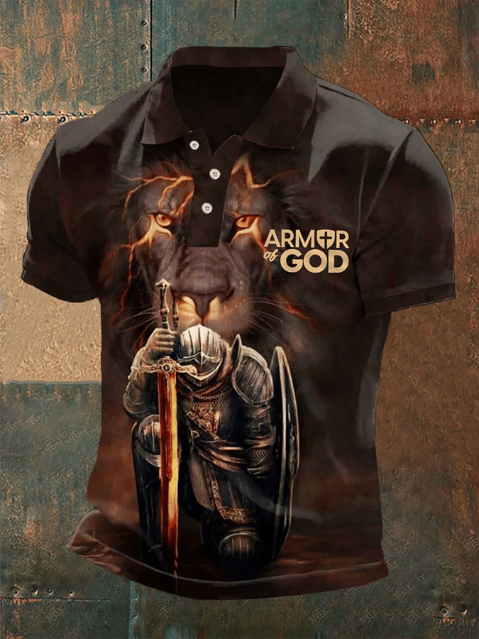 Men's Faith Armor Of God Print Casual Polo Shirt