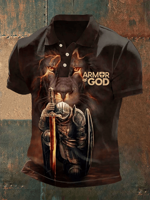 Men's Faith Armor Of God Print Casual Polo Shirt