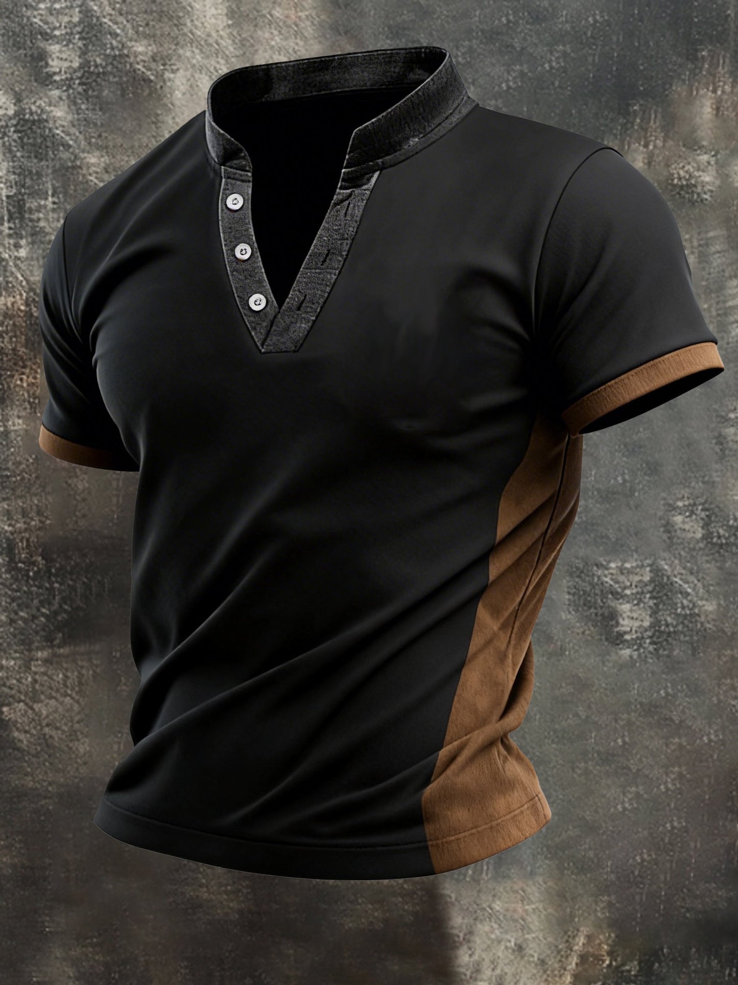 Men's Retro Contrast Color Splicing V-Neck Short Sleeve T-Shirt