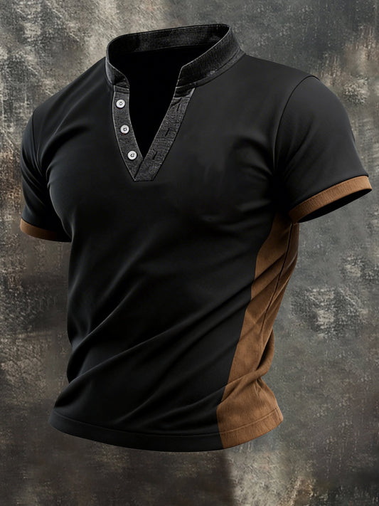 Men's Retro Contrast Color Splicing V-Neck Short Sleeve T-Shirt