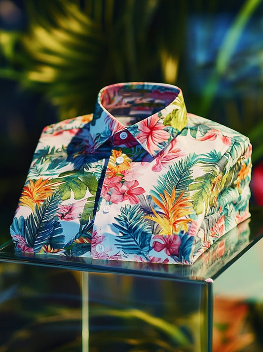 Men's Satin Luxe Hawaiian Watercolor Floral Short Sleeve Button Shirt