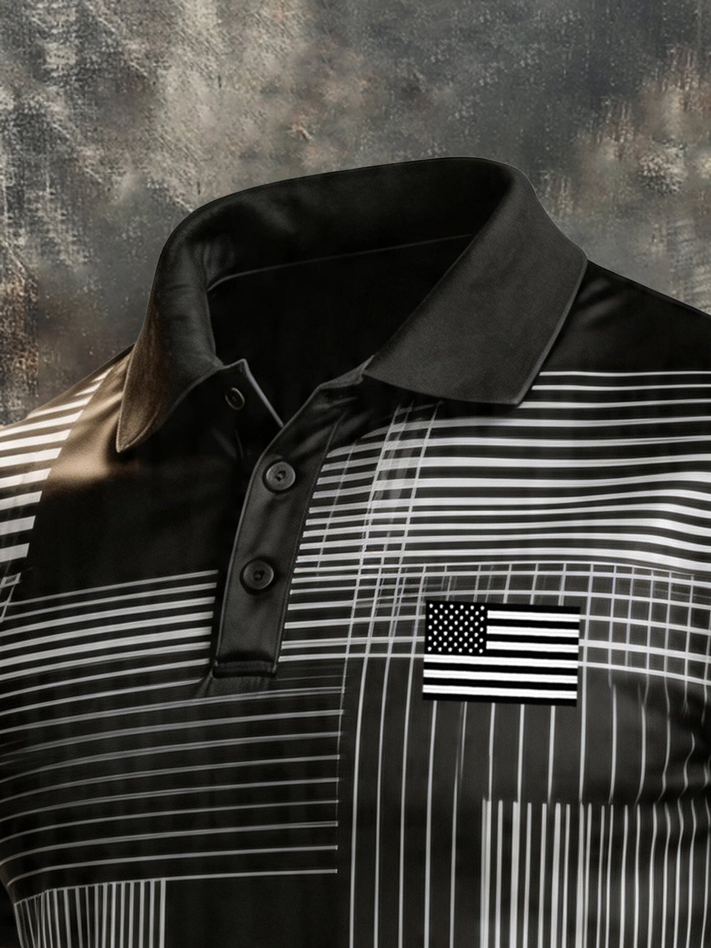 Men's Retro Patriotic Color-Block Short-Sleeve Polo Shirt