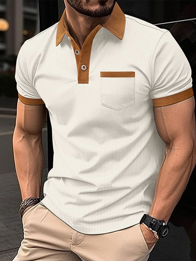 Men's Waffle Fabric Fashion Casual Polo Shirt (With Pockets)
