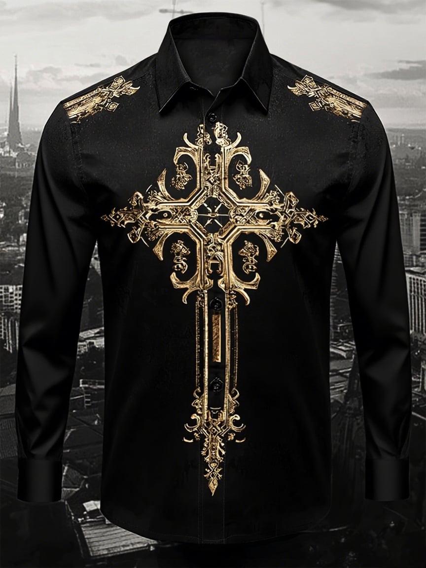 Men's Retro Casual Faith Business Long Sleeve Shirt