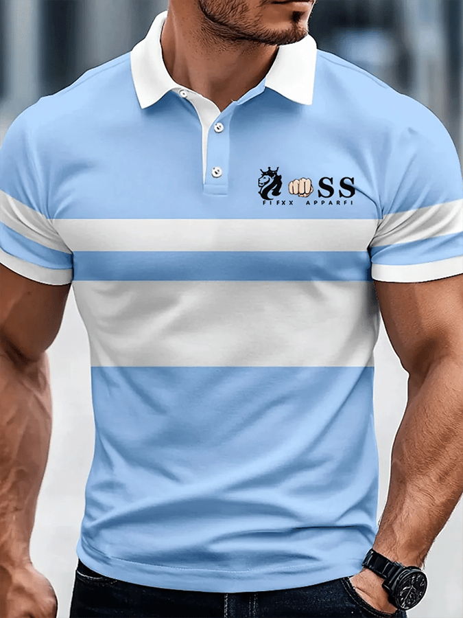 Men's Retro Letter Design Printed Casual Polo Shirt