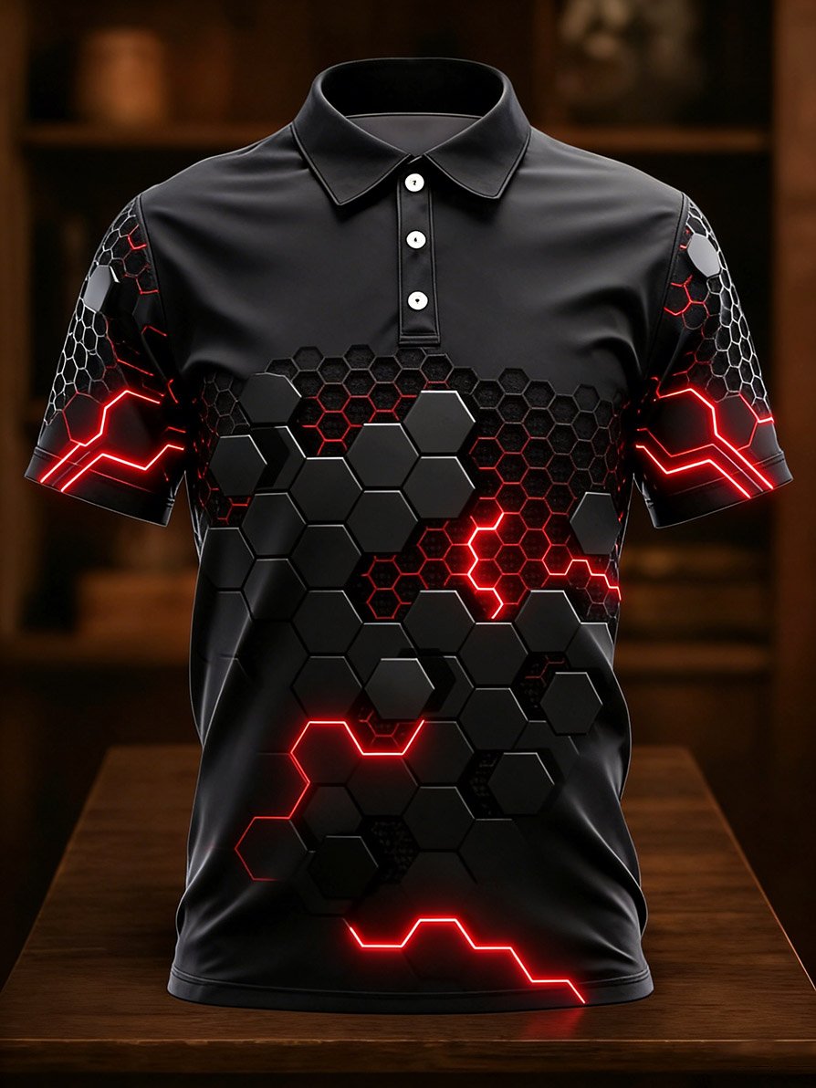 Men's Business Casual Art Button Short-Sleeve Polo Shirt