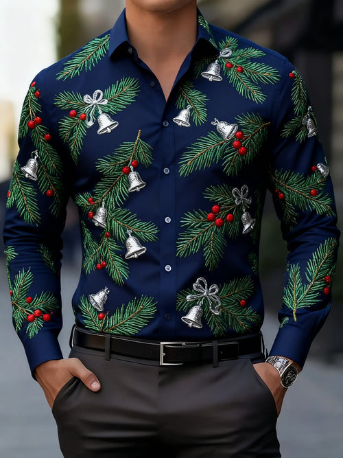 Men's Business Christmas Print Long Sleeve Shirt
