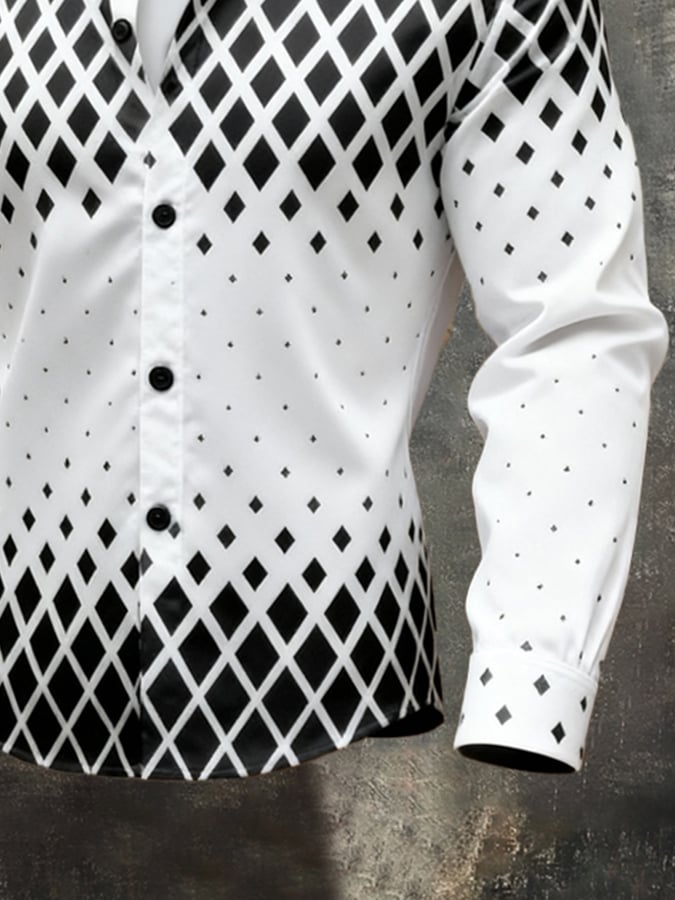 Men'S Vintage Color-Block Printed Long-Sleeved Shirt
