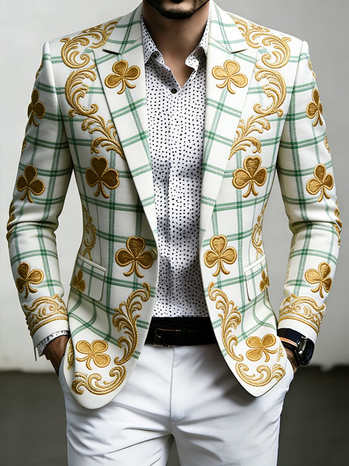 Men's Luxury St. Patrick's Day Shamrock Print Suit Jacket