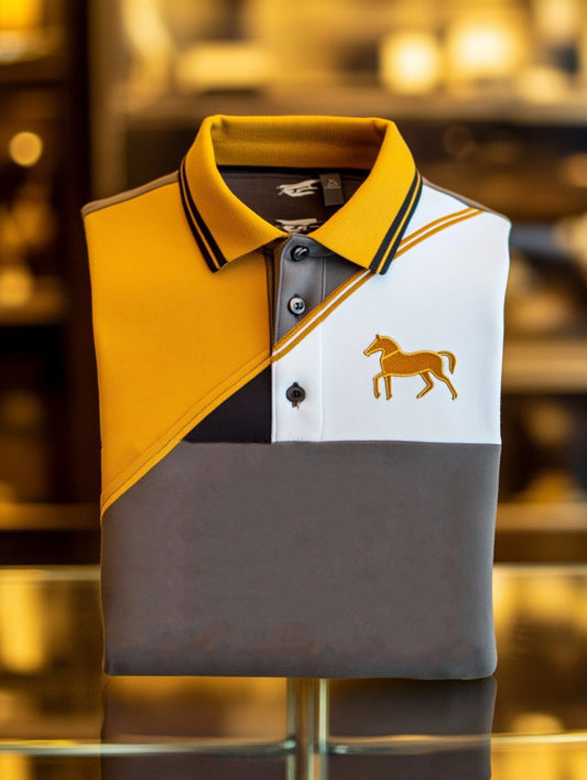 Men's Business Casual Horseback Rider Button-Down Short Sleeve Polo Shirt