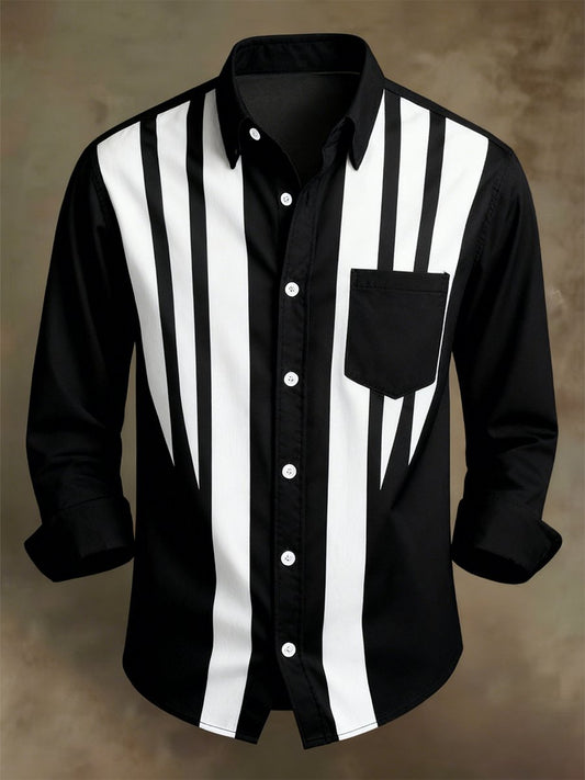 Men's Retro Business Casual Baroque Striped Long-Sleeved Shirt