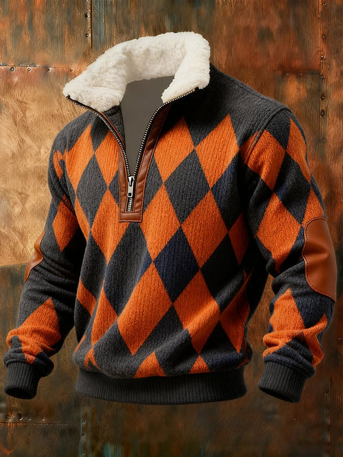 Men's Retro Geometric Quarter Zip Fleece Neck Sweatshirt