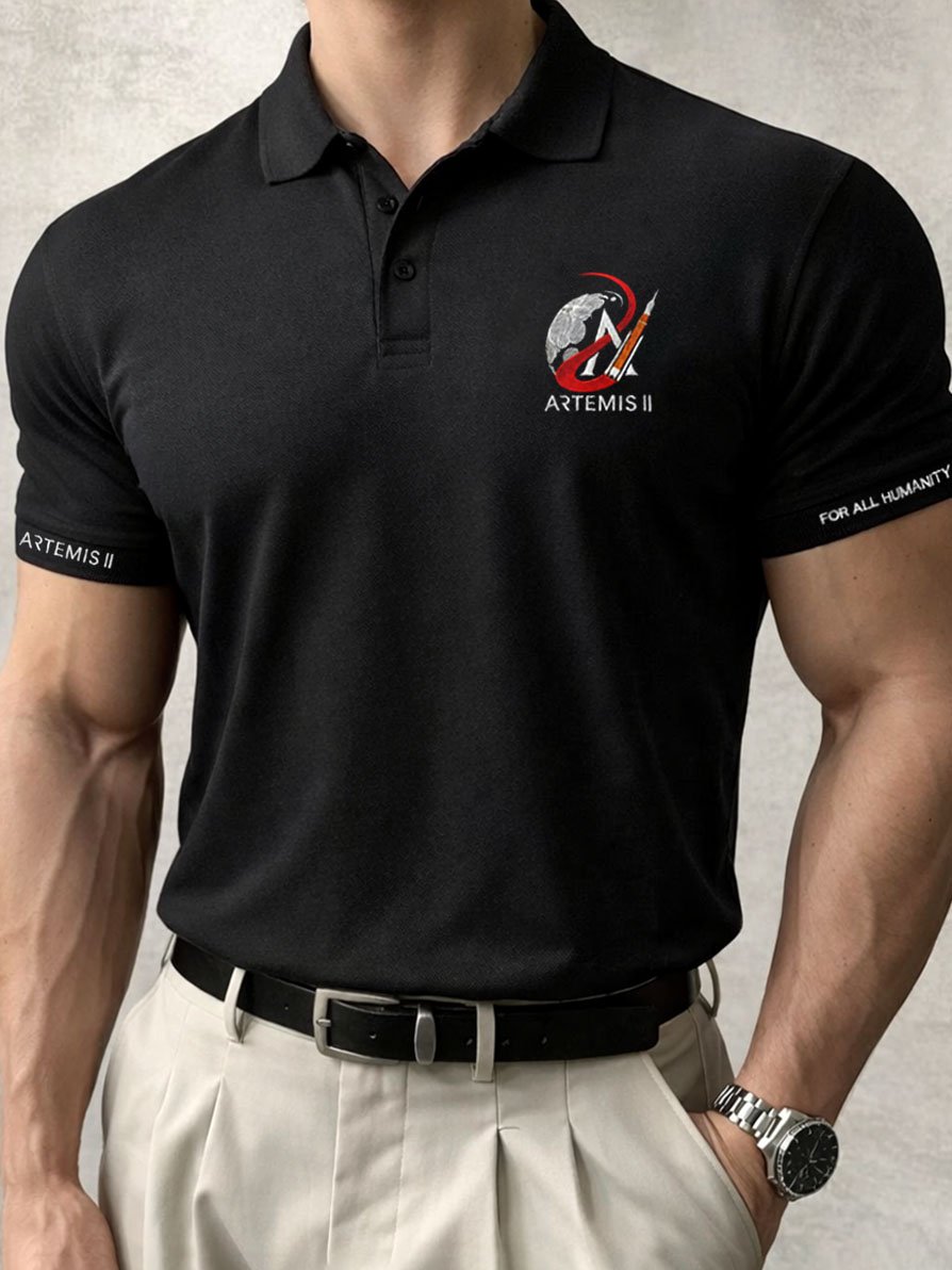 Men's Artemis II Commemorative Edition Casual Short-Sleeve Polo Shirt