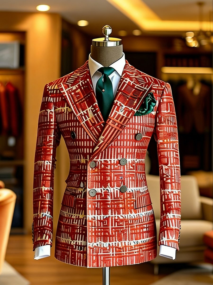 Men's Luxury Geometric Print Lapel Suit Jacket