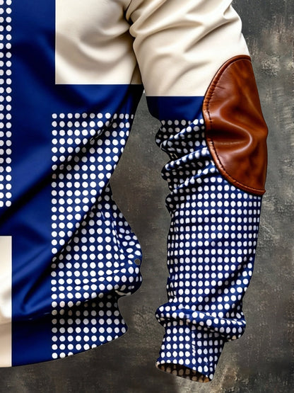 Men's Vintage Color-Block Printed Zip-Up Hoodie