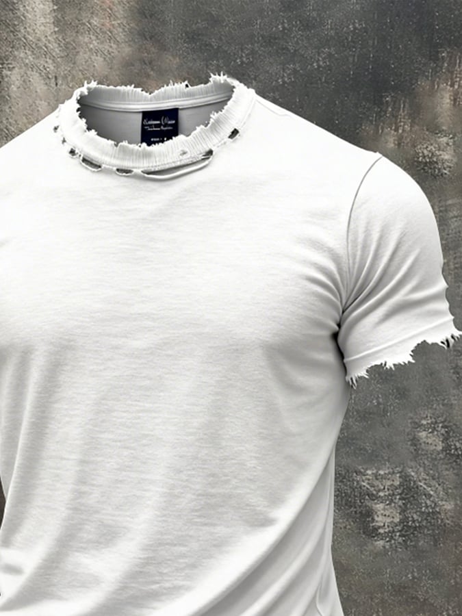 Men's Fashion Ripped Crew Neck Short-Sleeve T-Shirt