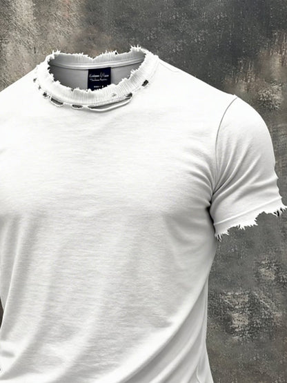 Men's Fashion Ripped Crew Neck Short-Sleeve T-Shirt