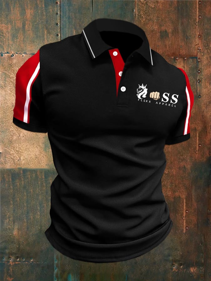 Men's casual contrasting color polo shirt