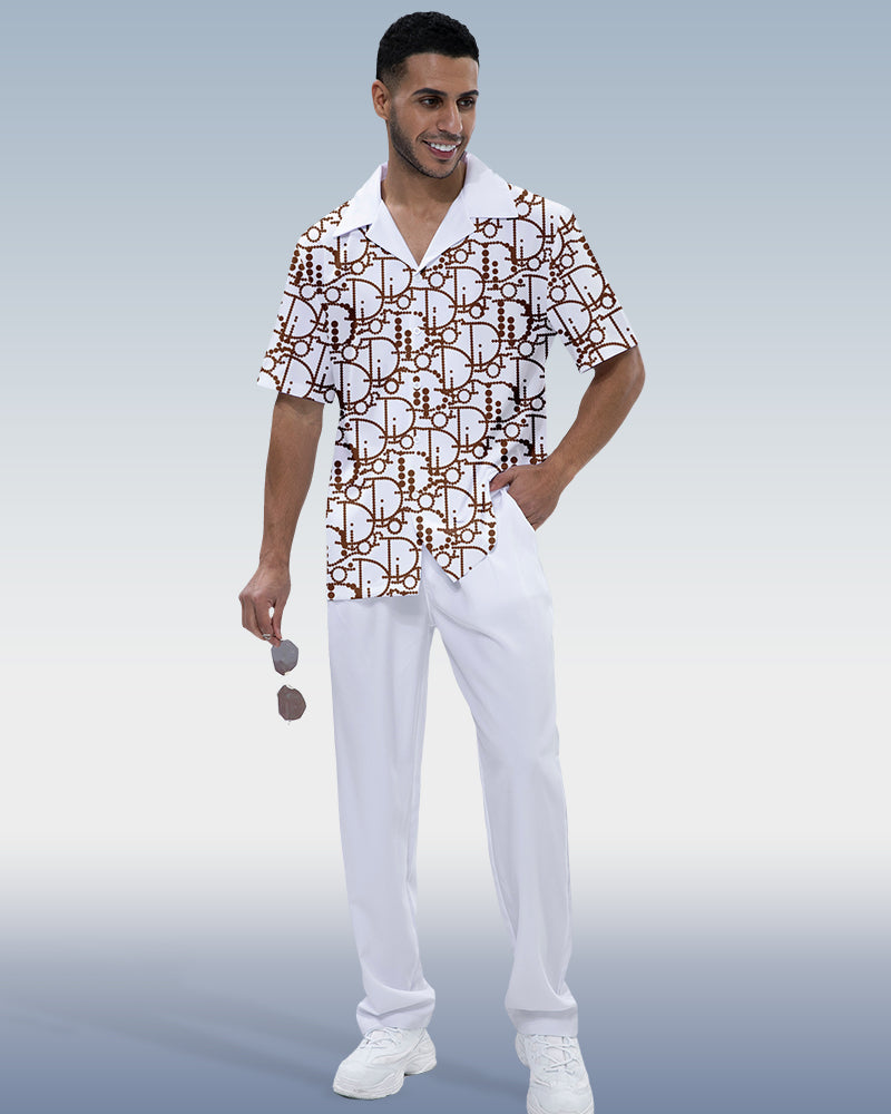 Rianmond Men's Fashion Print Short Sleeve Walking Suit 228