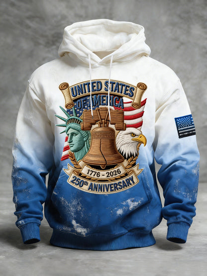 Men's Vintage American Flag Print Hooded Sweatshirt