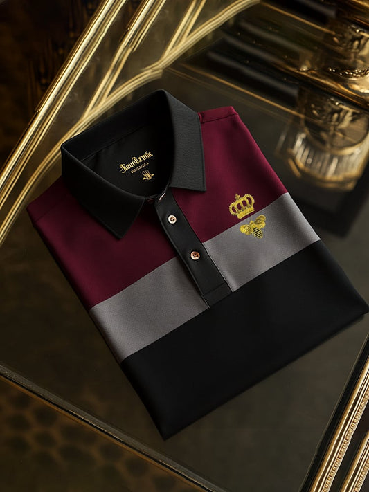 Men's Classic Business Check Logo Button Short Sleeve Polo Shirt