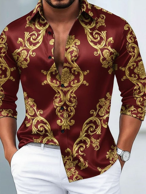 Men's Luxury Floral Print Baroque Formal Long-Sleeve Shirt