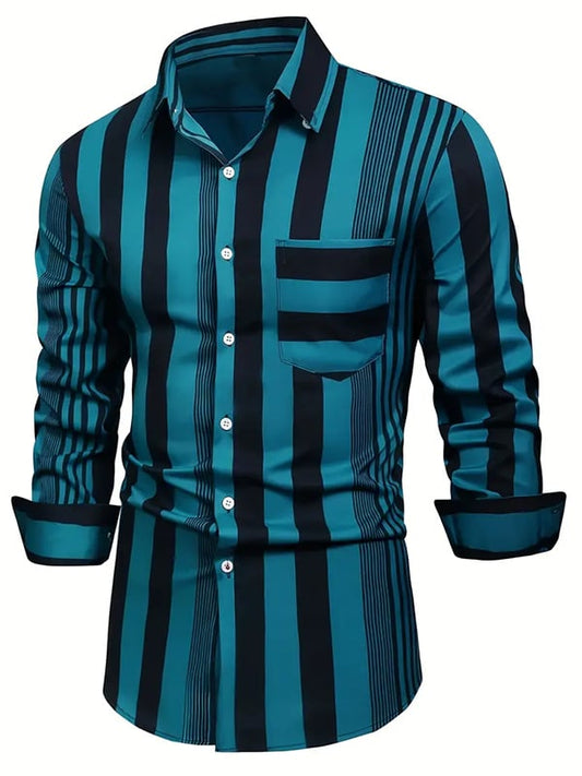 Men's Stripe Print Business Long Sleeve Shirt