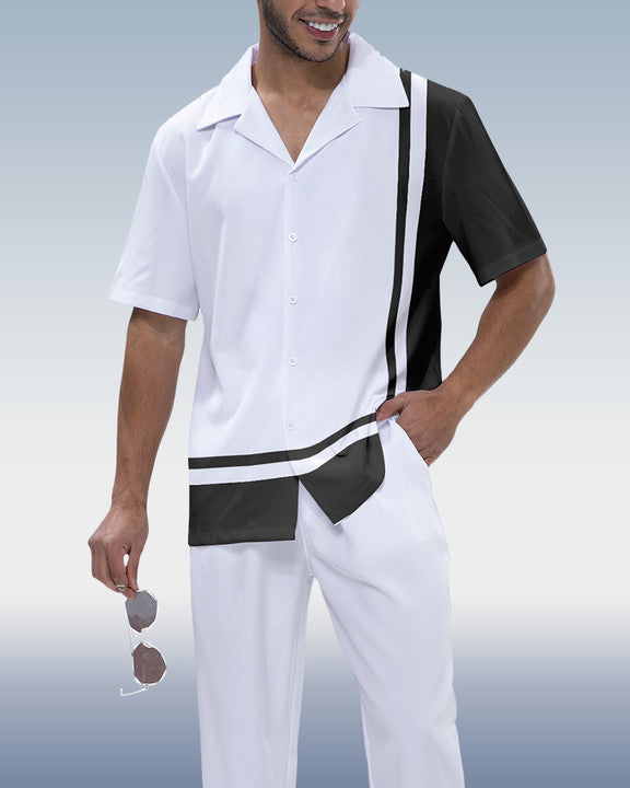 Rianmond Men's Color Block Print Short Sleeve Walking Suit  187