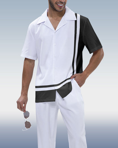 Rianmond Men's Color Block Print Short Sleeve Walking Suit  187