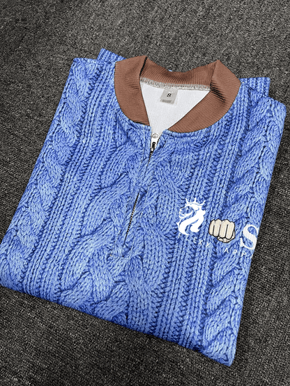 Men's Retro Letter Print Zipper Neck Knit Sweatshirt