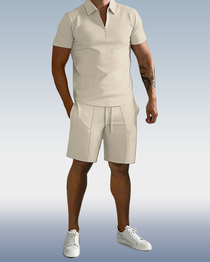 Suitmens Men'sPlain Zipper POLO Short Sleeve Set 0095