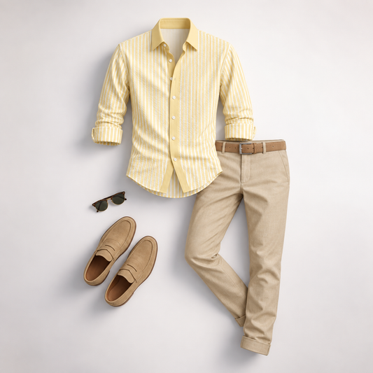Men's Striped Long-Sleeve Shirt and Pants Set